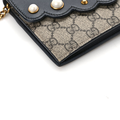 Gucci GG Supreme Monogram Mini Peony Pearly Wallet on Chain Black 10 of 13