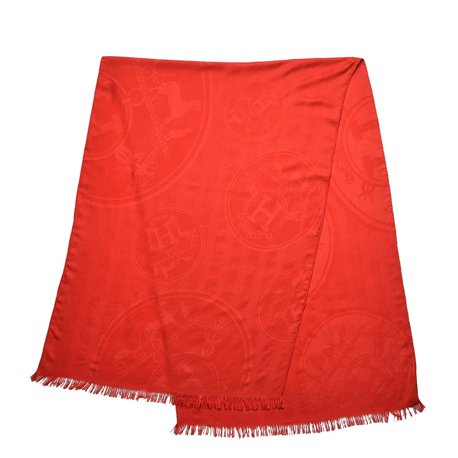 Hermes Cashmere Silk Jacquard New Libris Scarf Rouge Vif 3 of 5