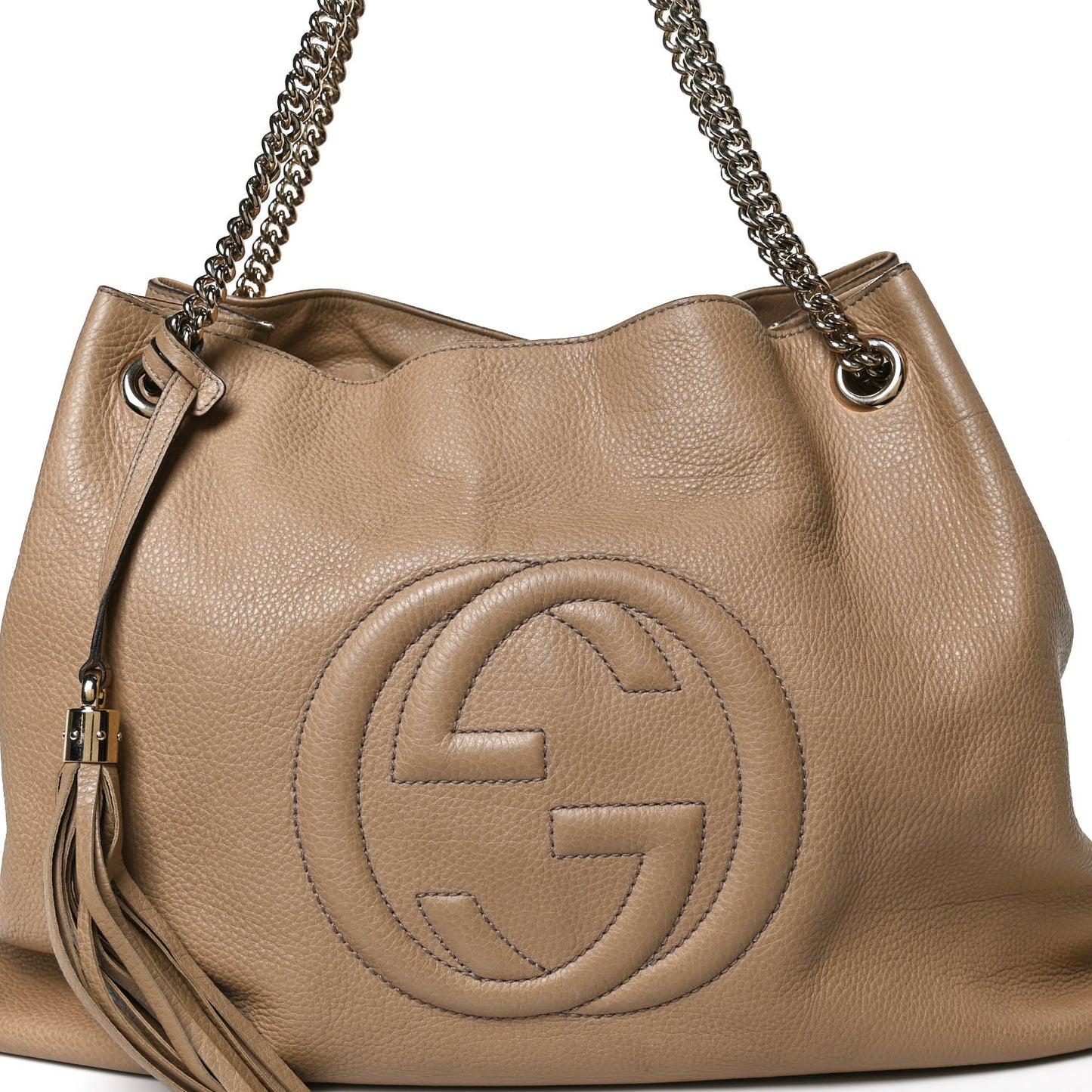 Pebbled Calfskin Large Soho Chain Shoulder Bag Nude