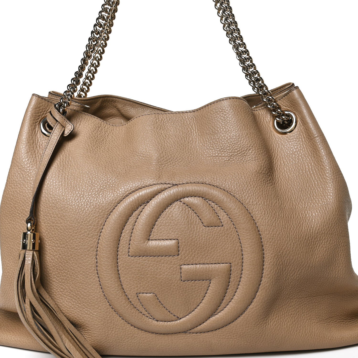 Gucci Pebbled Calfskin Large Soho Chain Shoulder Bag Nude 9 of 13