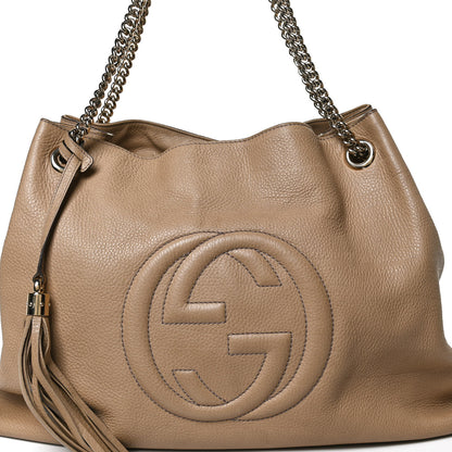 Gucci Pebbled Calfskin Large Soho Chain Shoulder Bag Nude 9 of 13