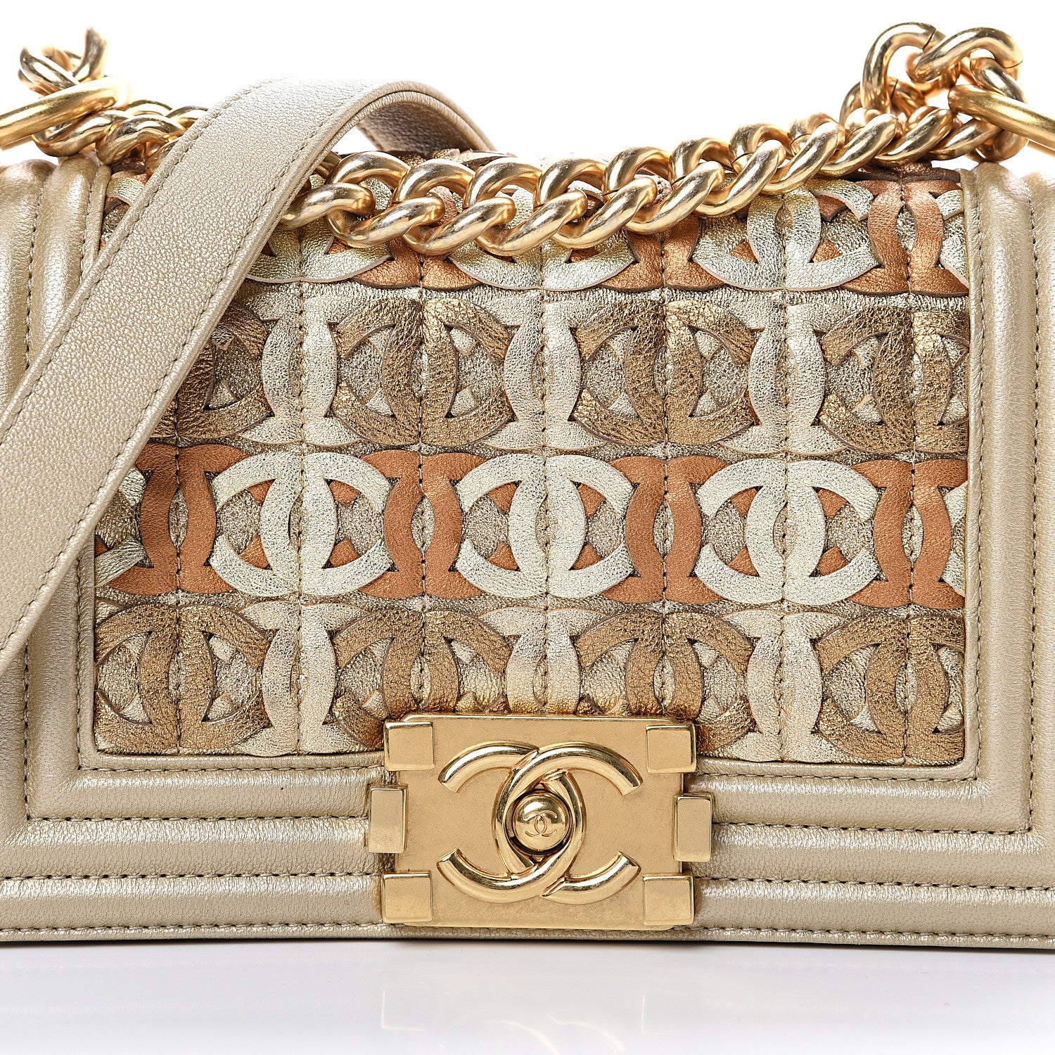 Chanel Metallic Lambskin Small Golden CC Boy Flap Gold 7 of 9