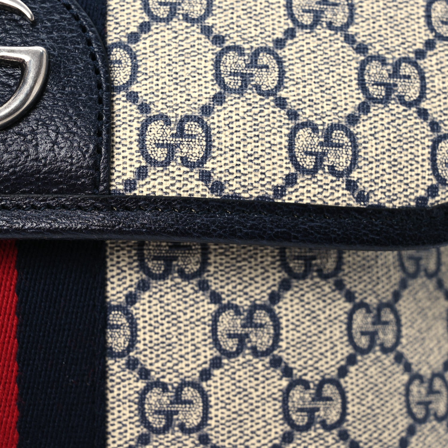 Gucci GG Supreme Monogram Web Small Ophidia Belt Bag 90 36 Beige Navy 7 of 11