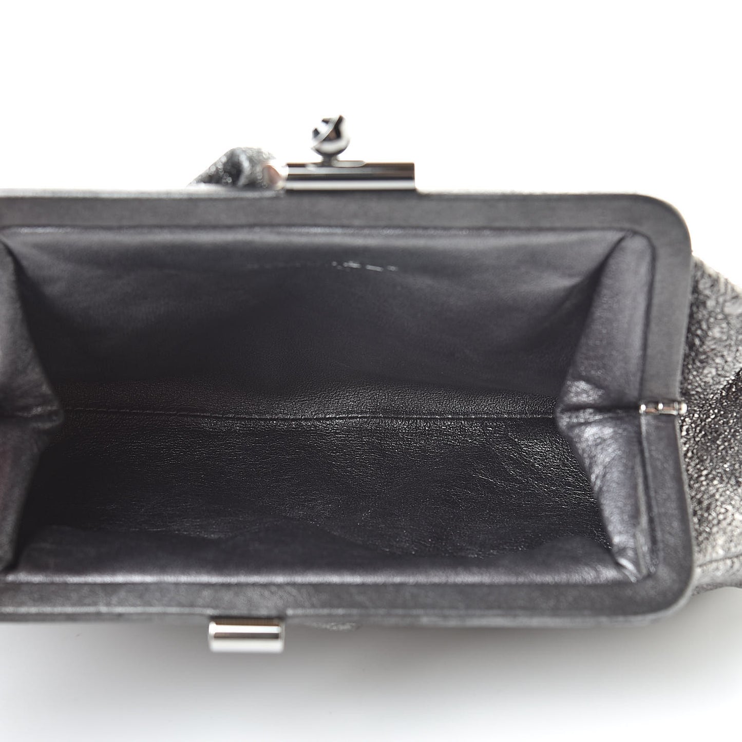 Metallic Crackled Calfskin Monte Carlo Clutch Dark Silver