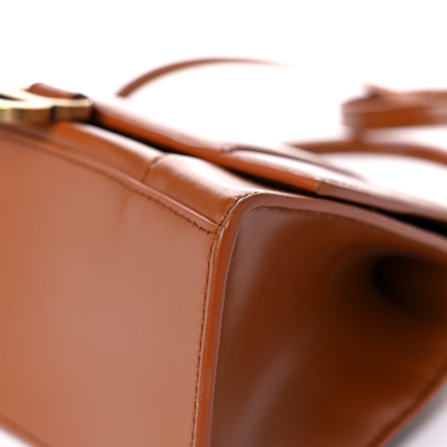 Shiny Box Calfskin Small Hourglass Top Handle Bag Camel