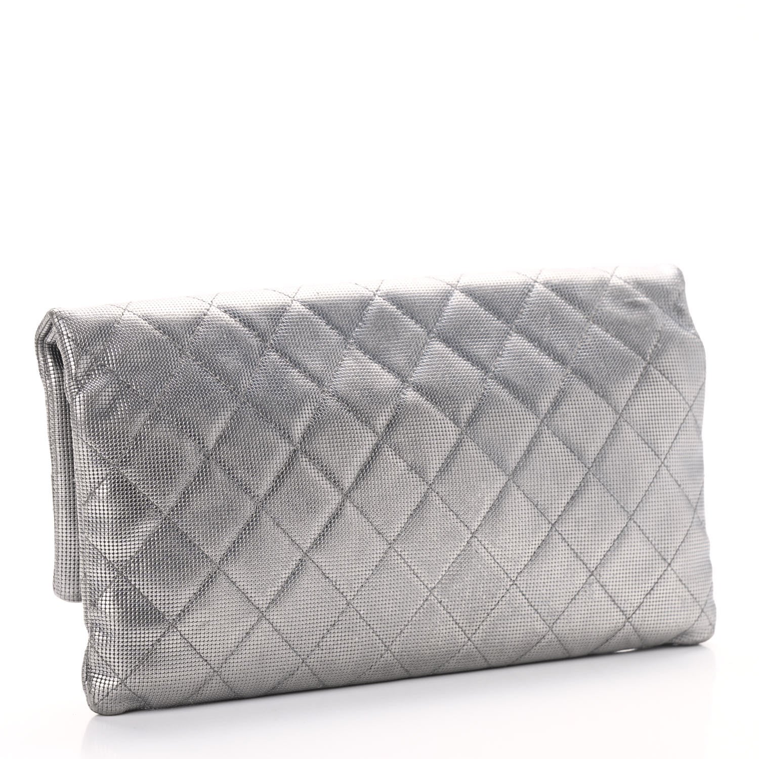 Chanel Metallic Calfskin Quilted Pixel Effect CC Beauty Clutch Silver 3 of 9
