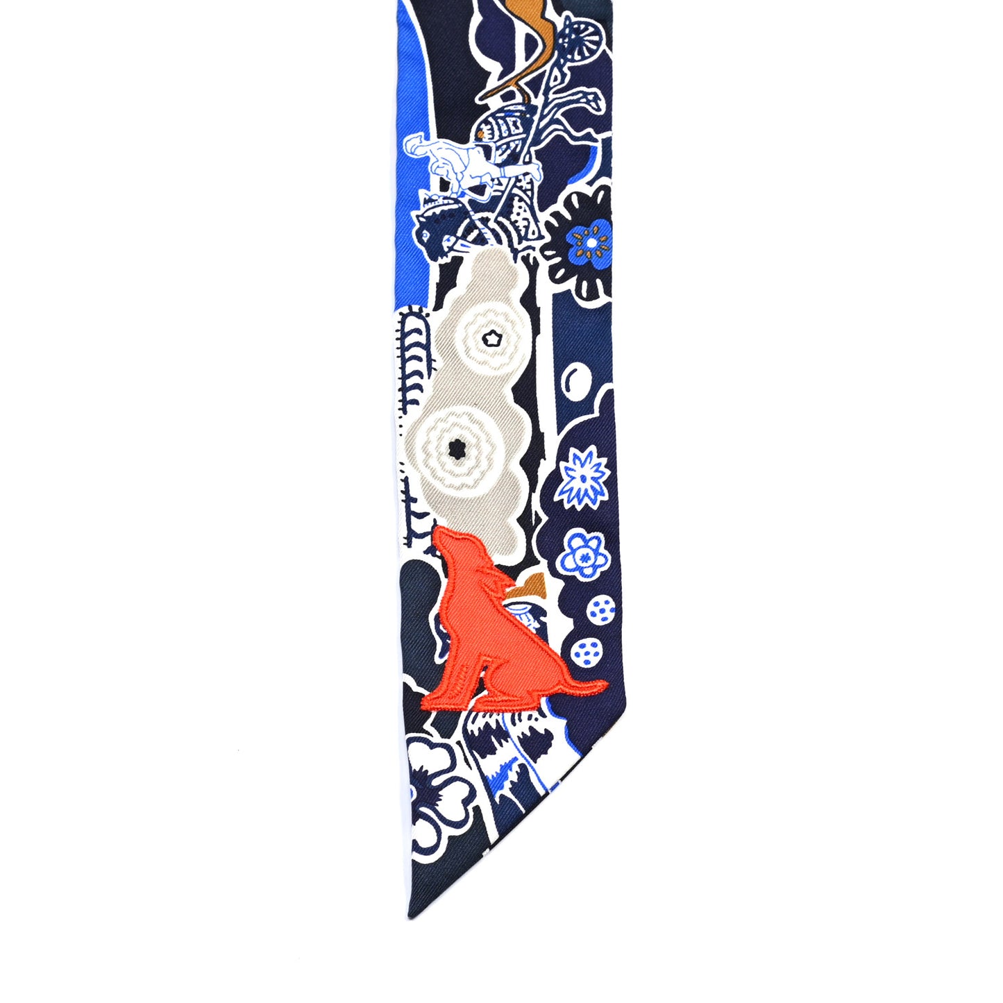Silk Bingata Sticker Twilly Marine Tabac Bleu Vif