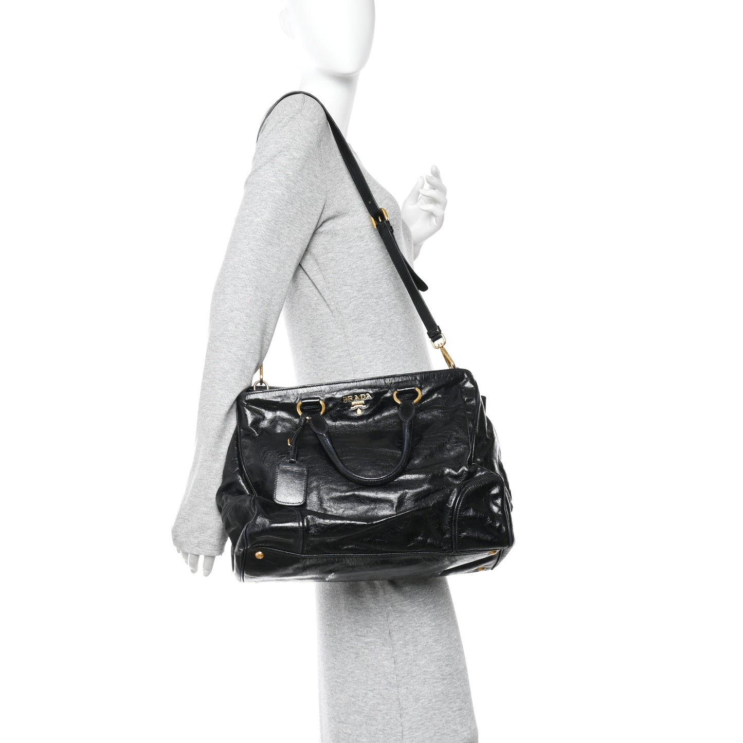 Vitello Shine Shopping Satchel Black