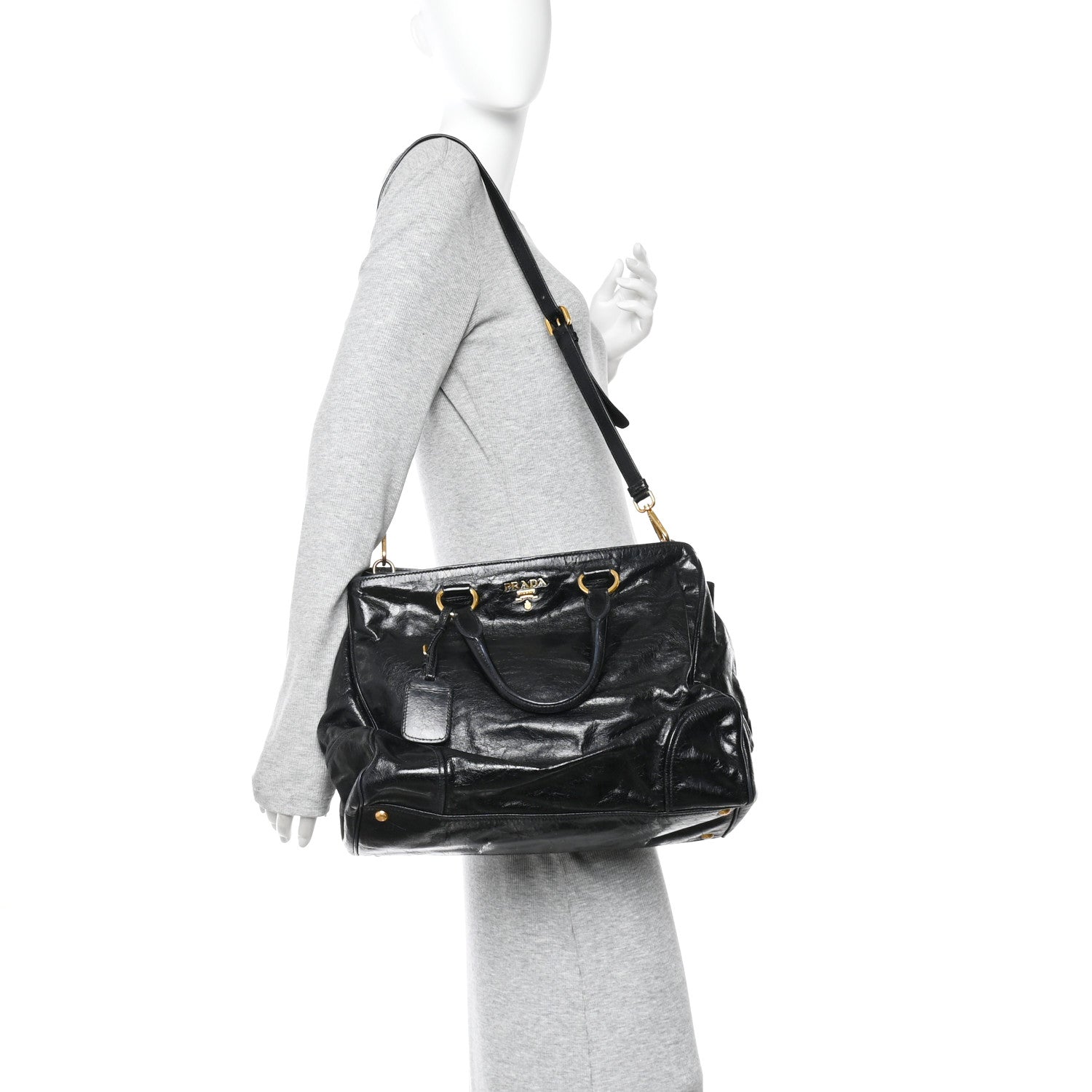 Prada Vitello Shine Shopping Satchel Black 2 of 11