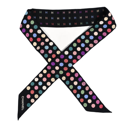 Chanel Silk Polka Dot CC Slim Bandeau Scarf Black Multicolor 1 of 3