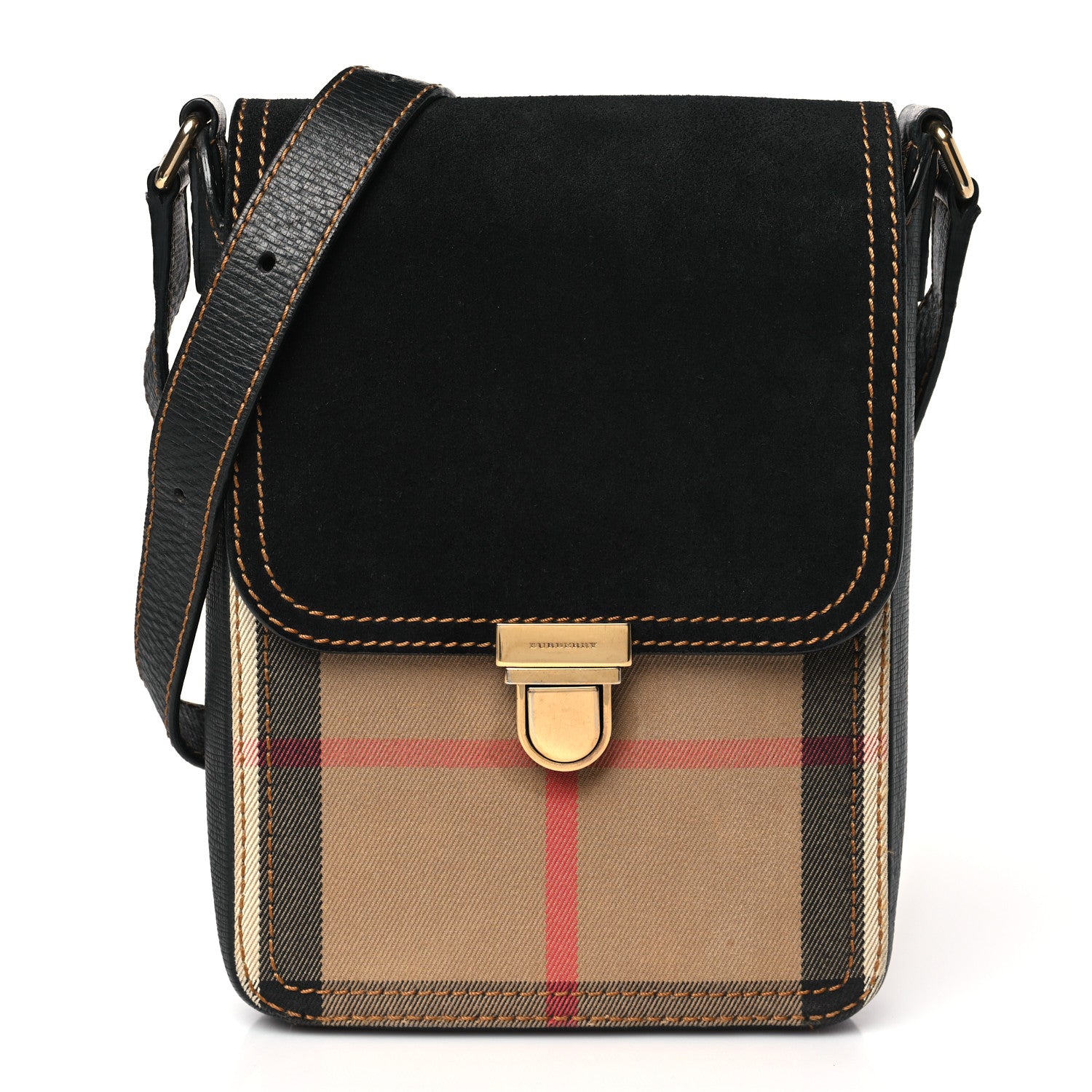 Burberry House Check English Suede Small Satchel Black 1 of 8