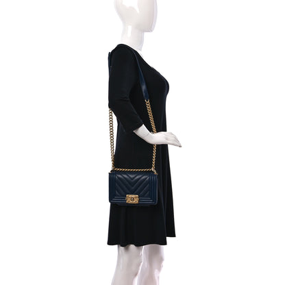 Chanel Calfskin Chevron Quilted Small Boy Flap Navy 3 of 10