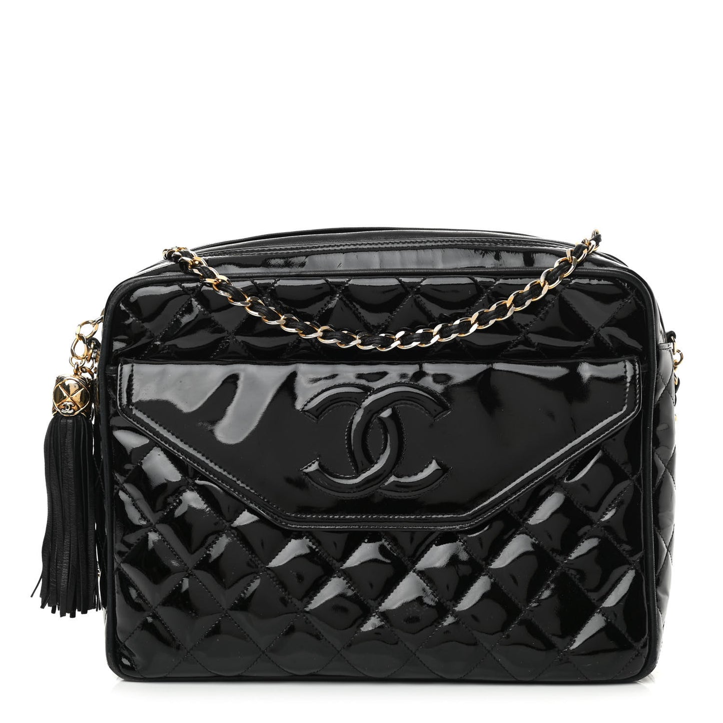 Patent Quilted Tassel Camera Case Black