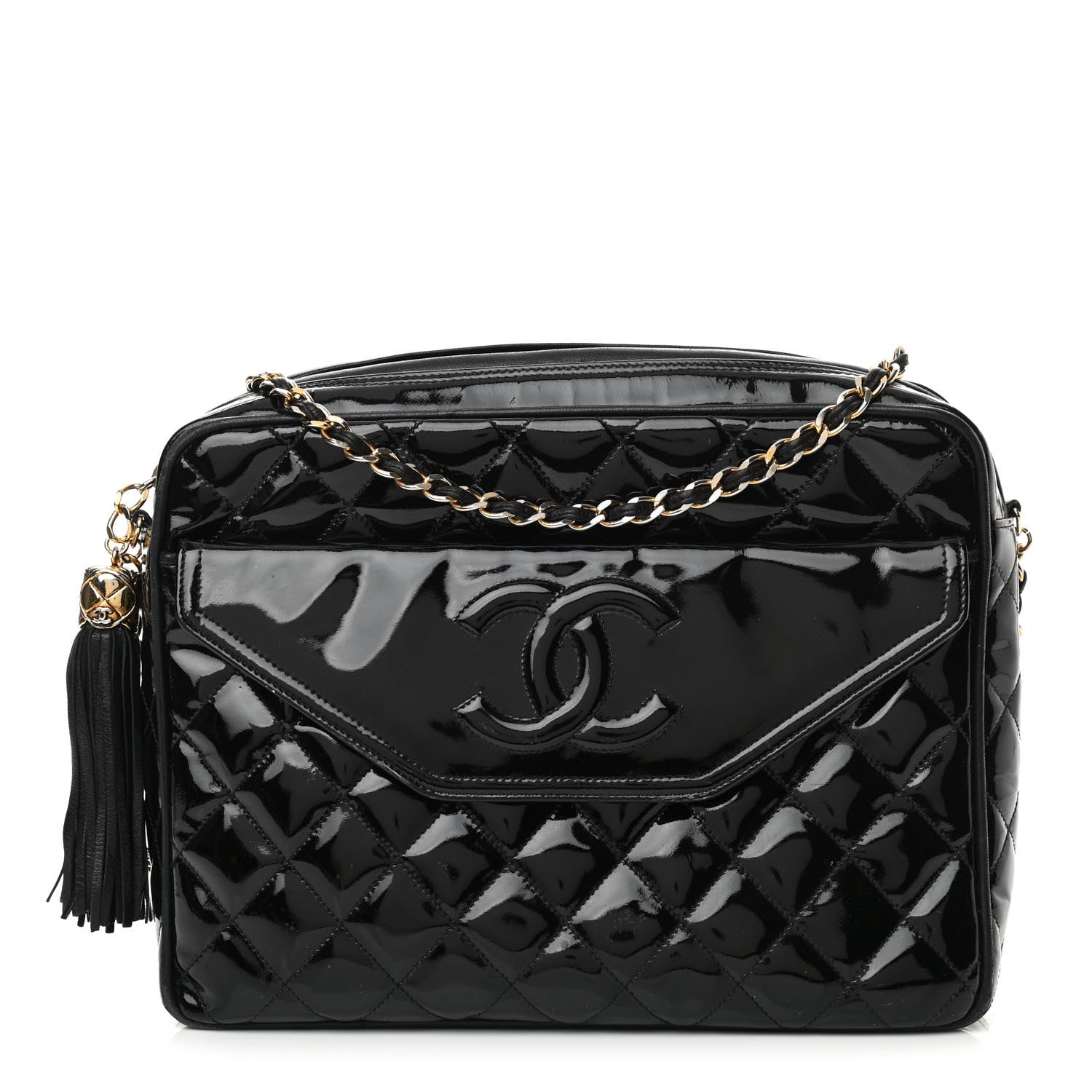 Chanel Patent Quilted Tassel Camera Case Black 1 of 14