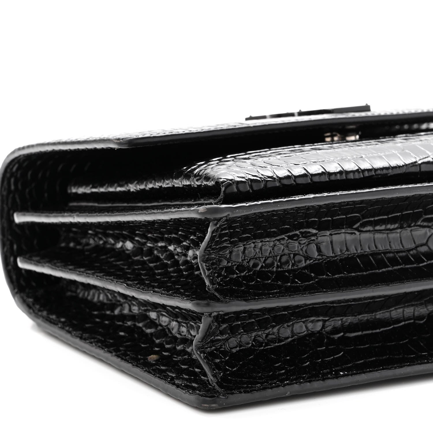 Saint Laurent Calfskin Crocodile Embossed Medium Monochrome Monogram Sunset Black 8 of 10