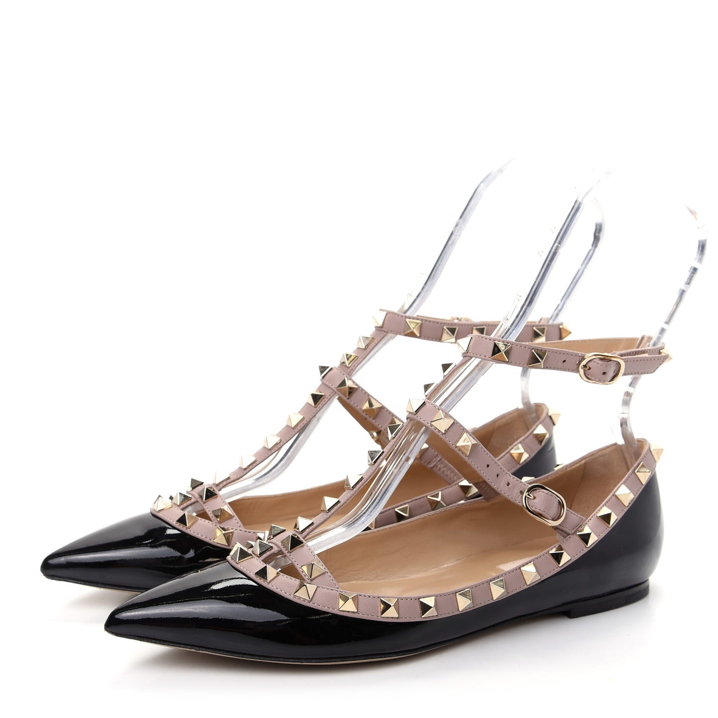 Patent Rockstud Cage Ballerina Flats 38 Black Poudre