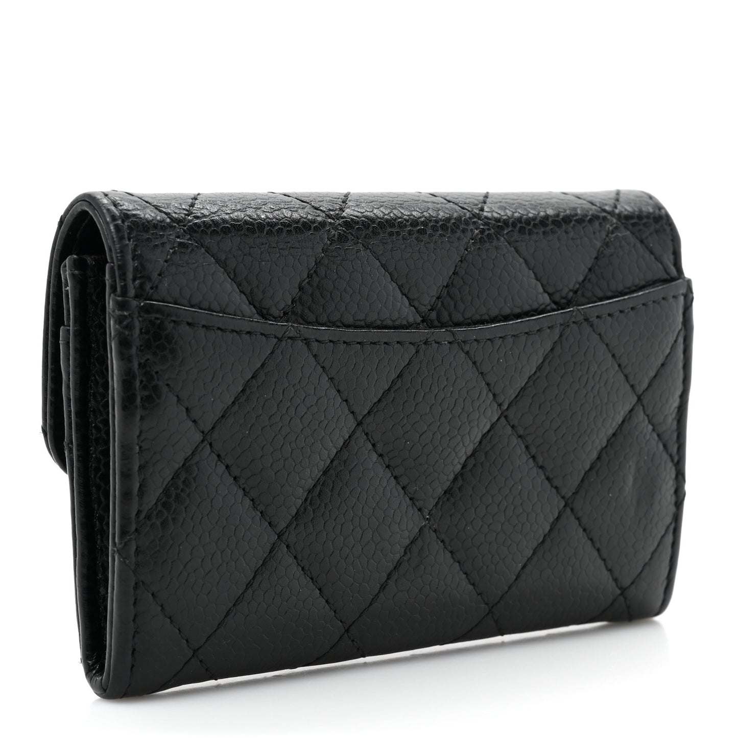 Caviar Quilted Flap Card Holder Wallet Black