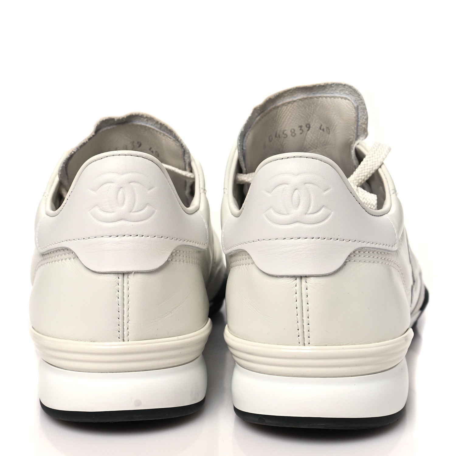 Chanel Shiny Calfskin Suede Quilted CC Logo Sneakers 40 White 6 of 10