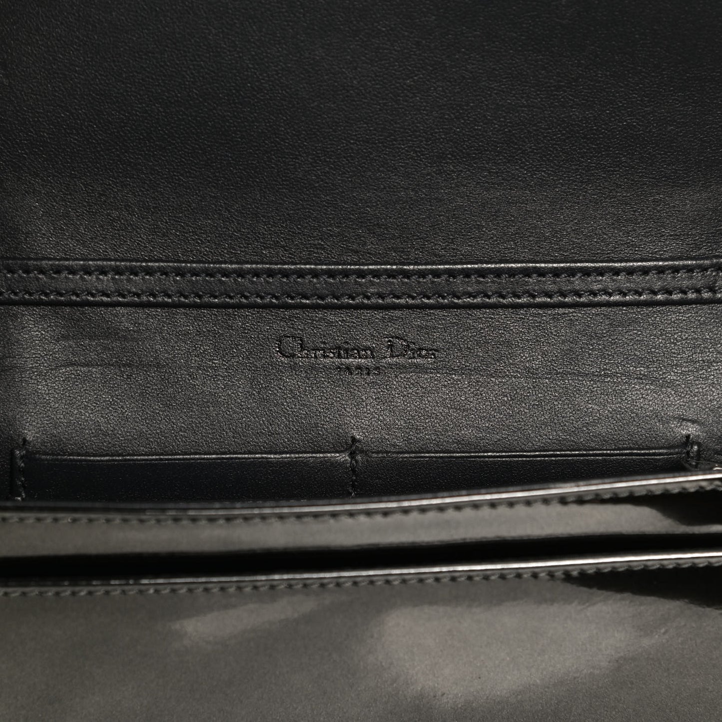 Metallic Patent Micro-Cannage Diorama Wallet on Chain Pouch Onyx Black