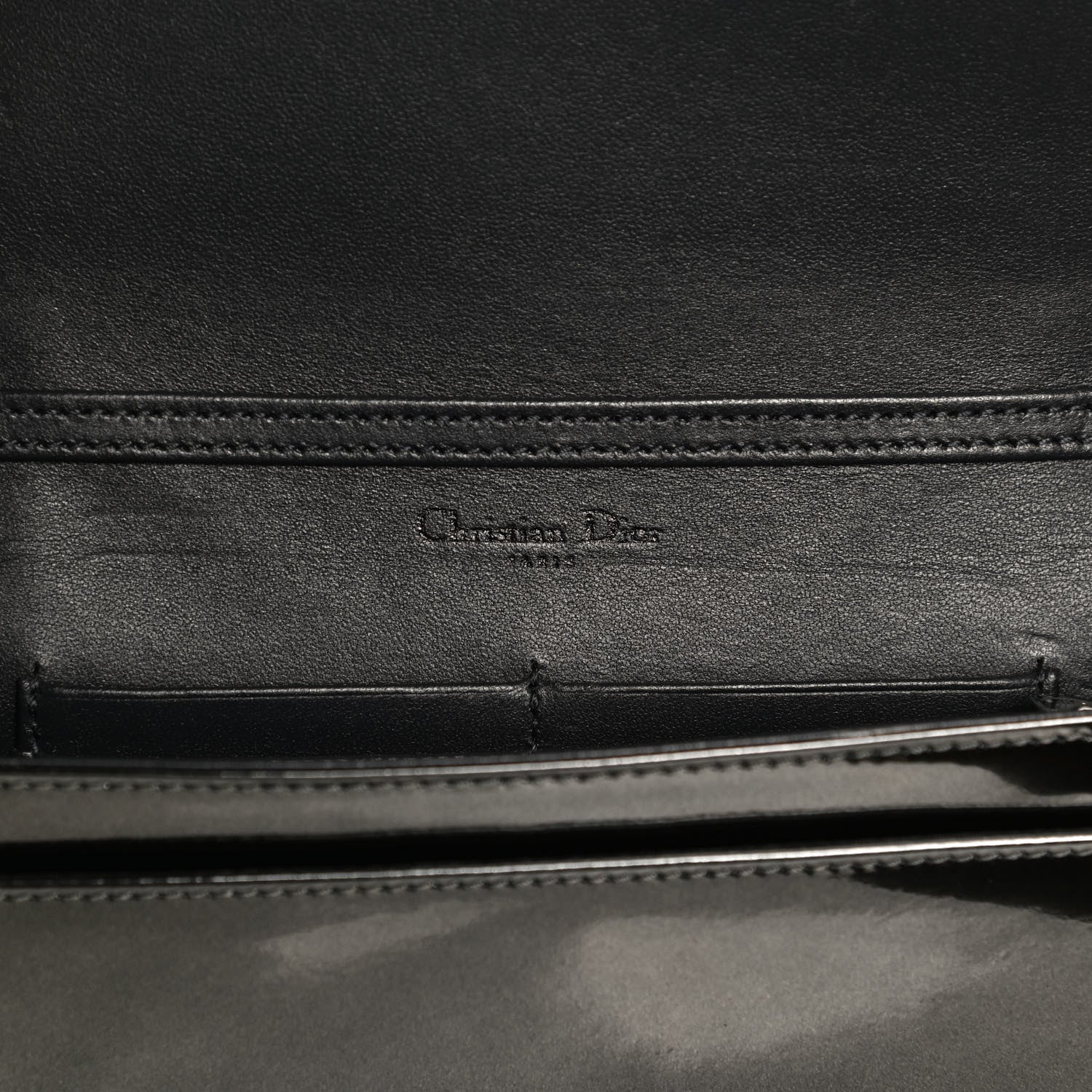 Christian Dior Metallic Patent Micro-Cannage Diorama Wallet on Chain Pouch Onyx Black 6 of 13