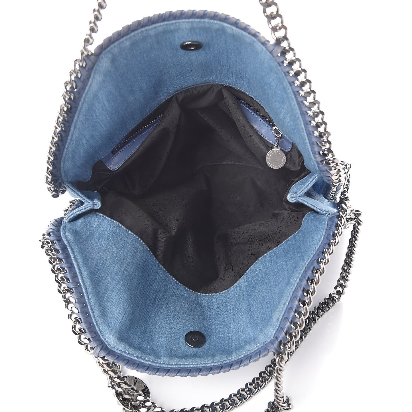 Eco Denim Embroidered Zigarette Falabella Fold Over Tote Blue