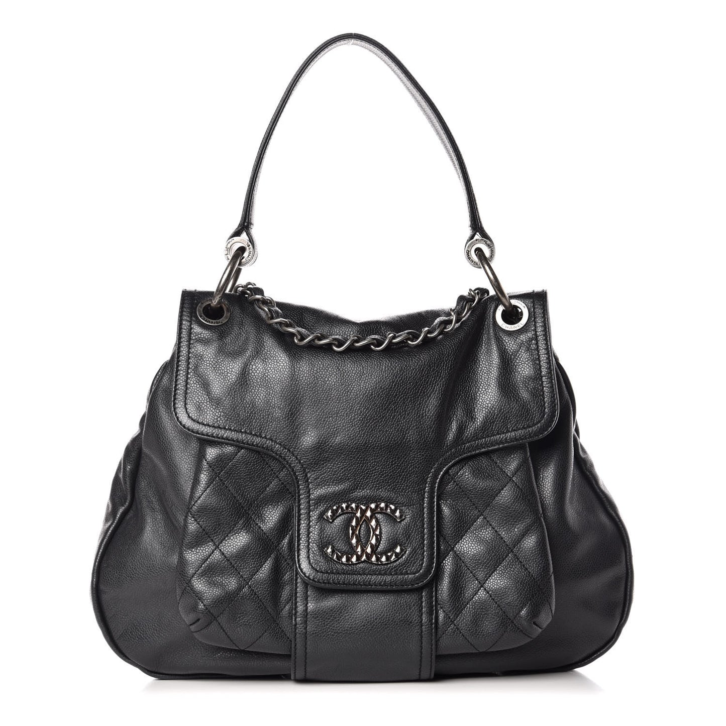 Glazed Caviar Flap Hobo Dark Grey