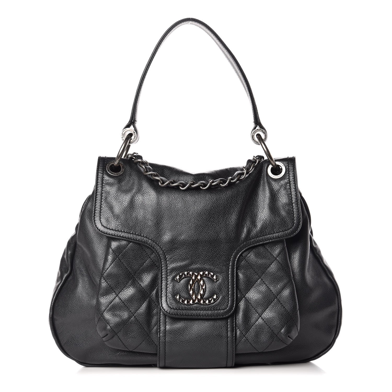 Chanel Glazed Caviar Flap Hobo Dark Grey 1 of 10