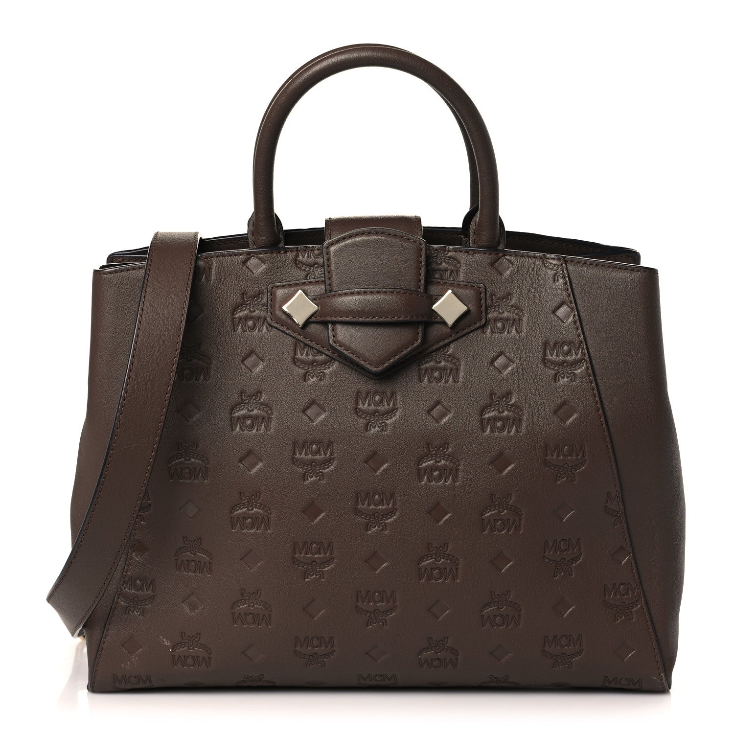 MCM Calfskin Ottomar Monogram Medium Essential Tote Chestnut 1 of 12