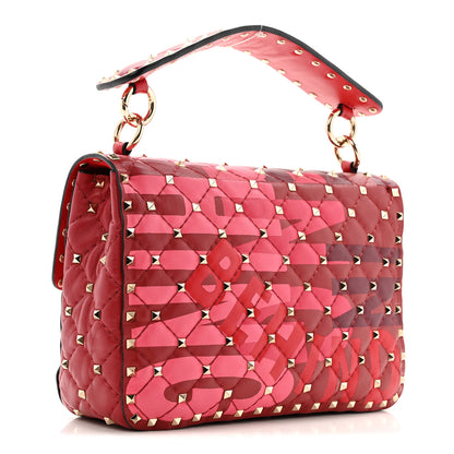 Valentino Garavani Nappa Lettering Print Medium Rockstud Spike Shoulder Bag Red Pink 3 of 13