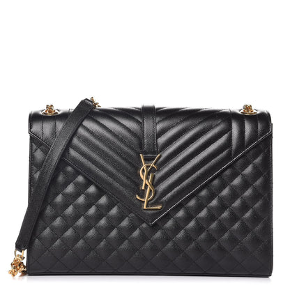 Saint Laurent Grain De Poudre Textured Mixed Matelasse Large Triquilt Monogram Satchel Black 1 of 9