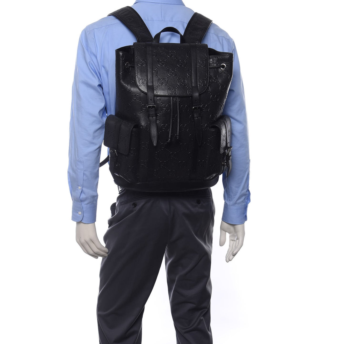 Calfskin GG Tennis Embossed Double Buckle Backpack Black