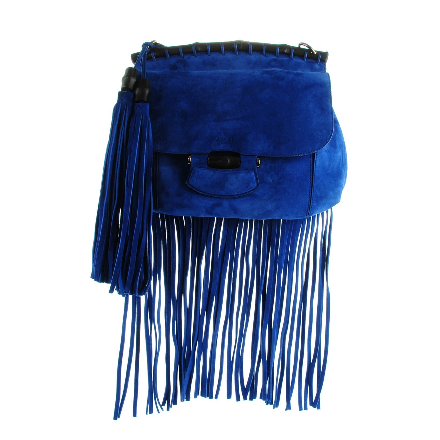 Gucci Suede Medium Nouveau Fringe Shoulder Bag Blue 1 of 6