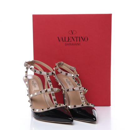 Valentino Garavani Patent Nappa Rockstud Ankle Strap 100mm Pumps 40.5 Black Poudre 11 of 11