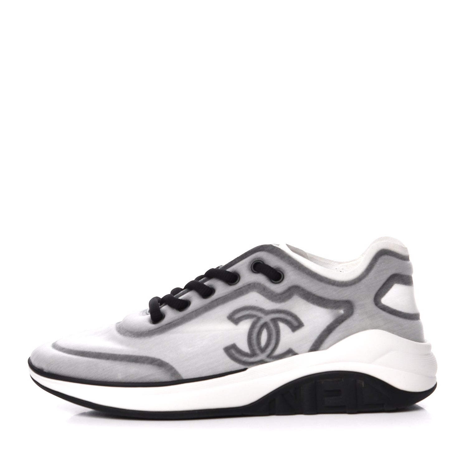Calfskin Mesh Lycra Womens Logo Sneakers 38.5 White Black