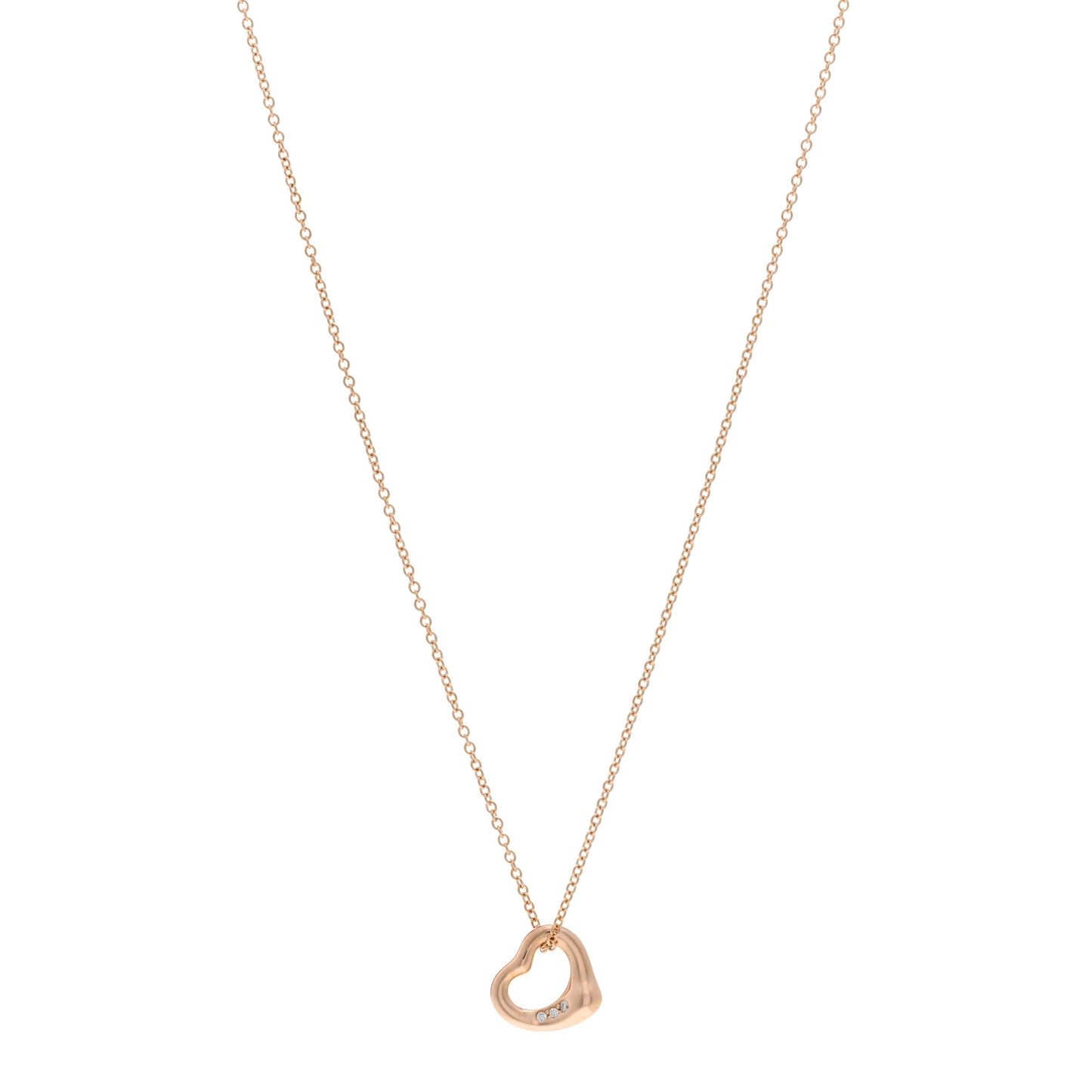 18K Rose Gold Diamond 11mm Elsa Peretti Open Heart Pendant Necklace