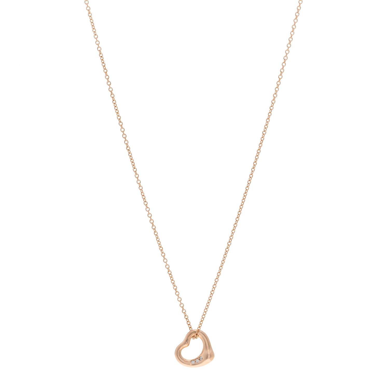 Tiffany 18K Rose Gold Diamond 11mm Elsa Peretti Open Heart Pendant Necklace 1 of 4