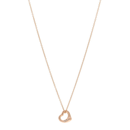Tiffany 18K Rose Gold Diamond 11mm Elsa Peretti Open Heart Pendant Necklace 1 of 4