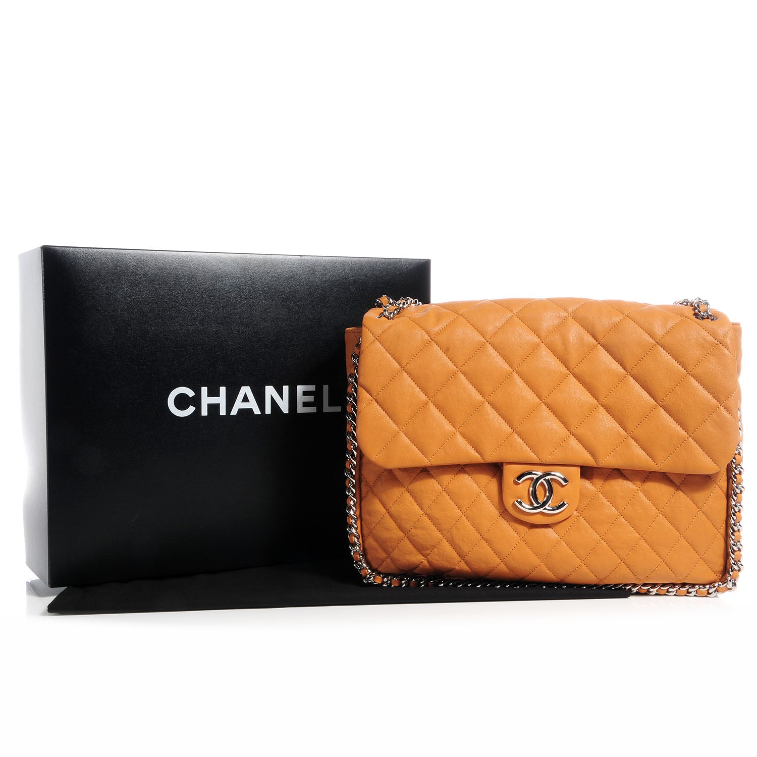Chanel Washed Lambskin Chain Around Maxi Flap Bag Dark Beige 8 of 8