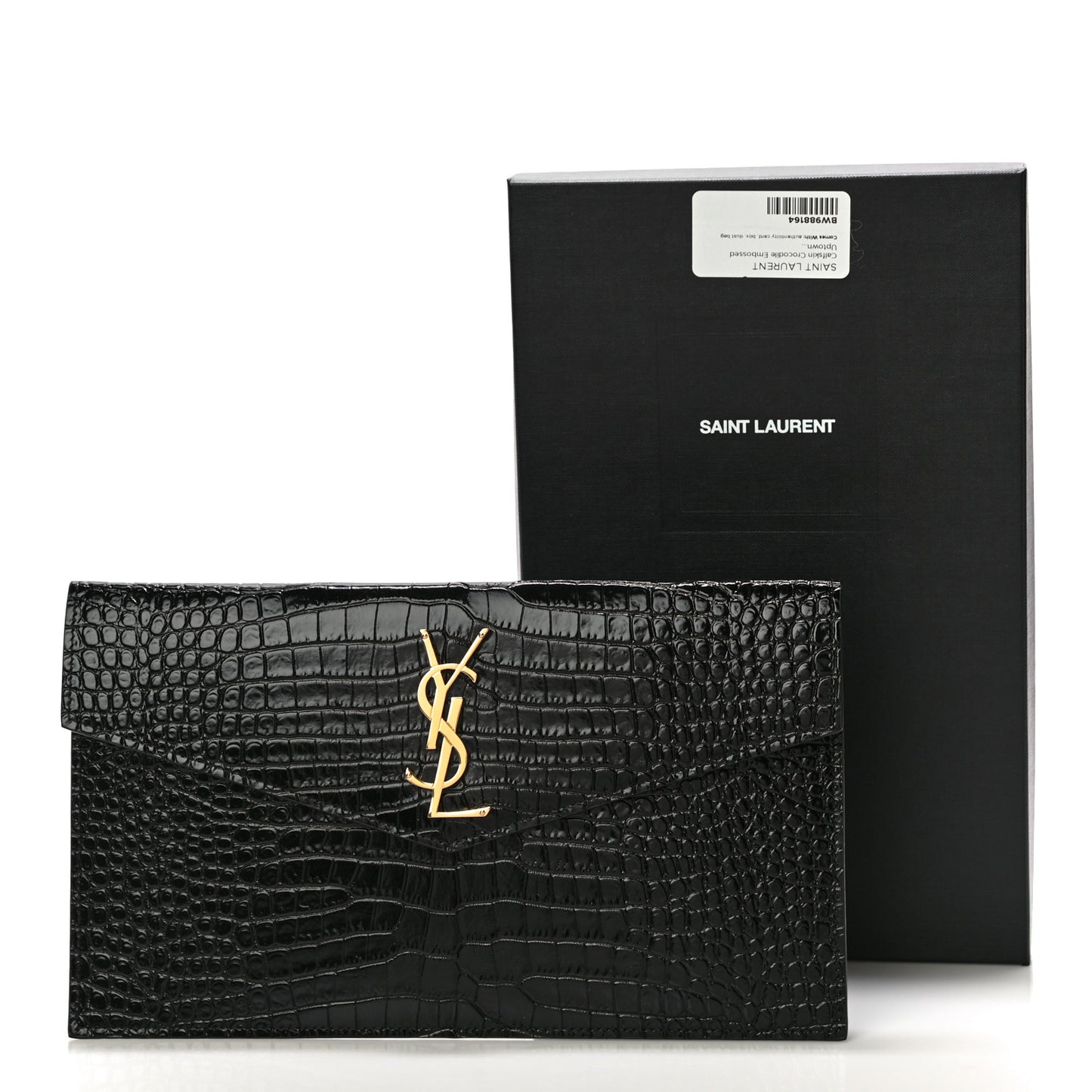 Calfskin Crocodile Embossed Uptown Monogram Clutch Black