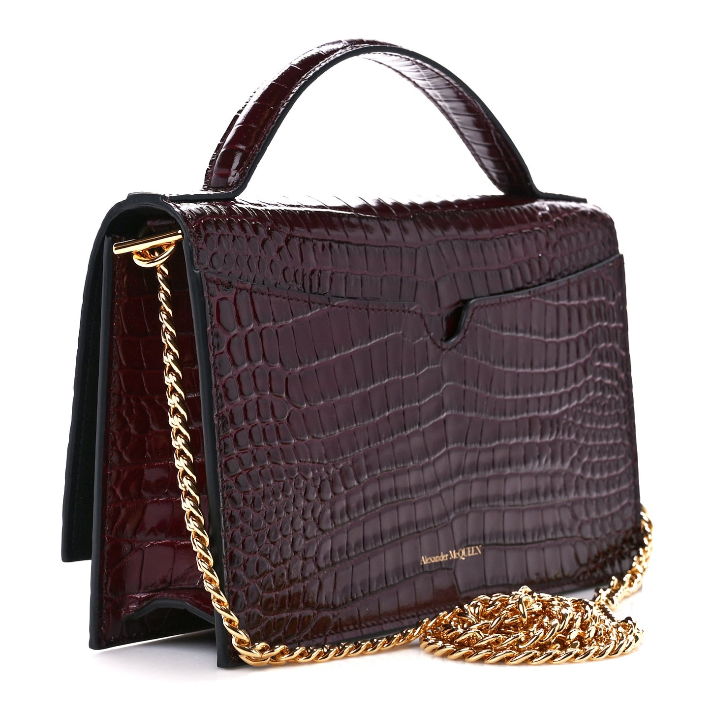 Calfskin Crocodile Embossed Skull Top Handle Bag Madder