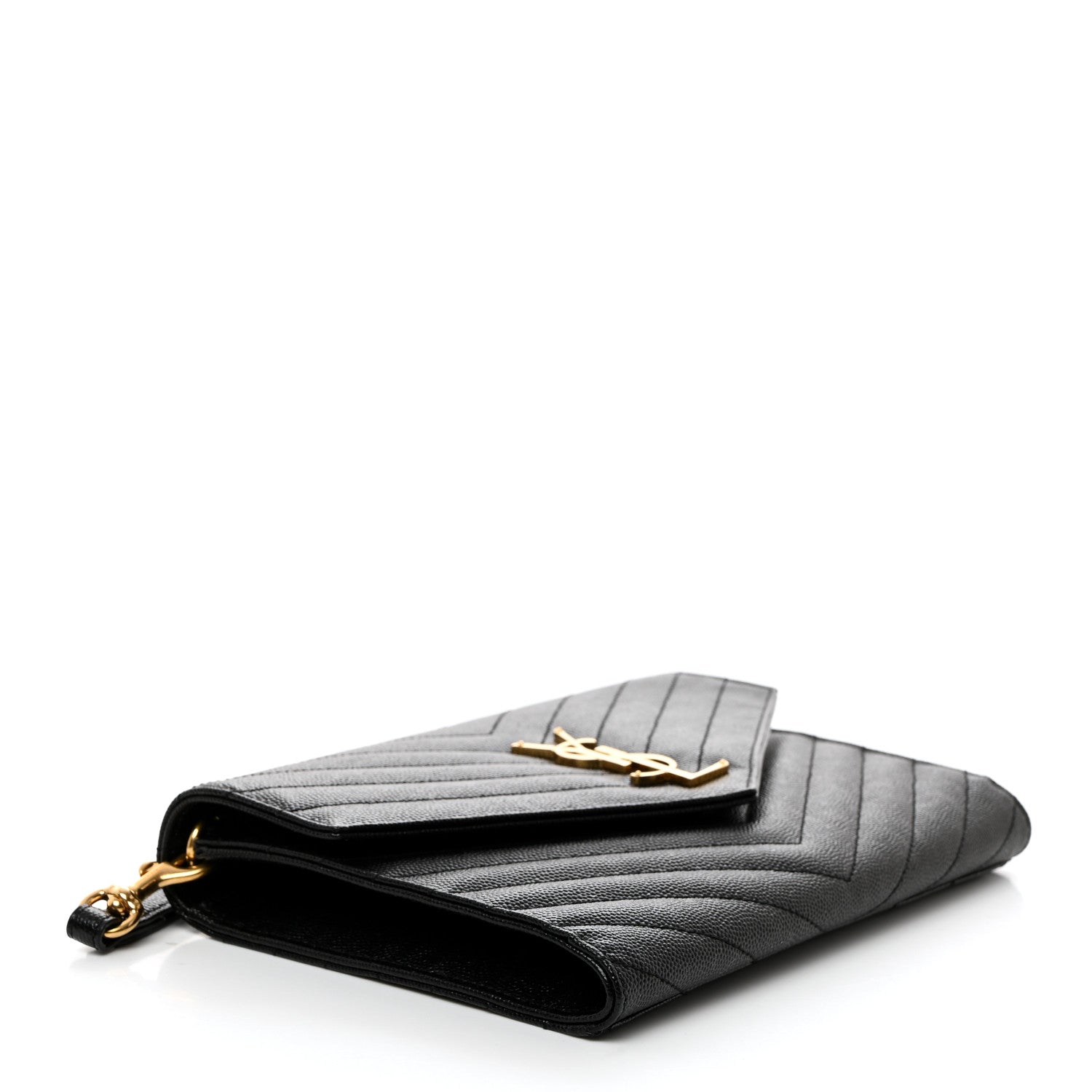 Saint Laurent Grain De Poudre Matelasse Chevron Monogram Envelope Clutch Black 4 of 8