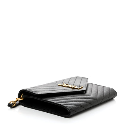 Saint Laurent Grain De Poudre Matelasse Chevron Monogram Envelope Clutch Black 4 of 8