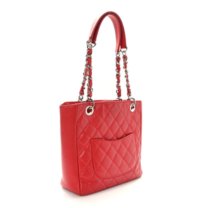 Chanel Caviar Quilted Petit Shopping Tote PST Red 3 of 9