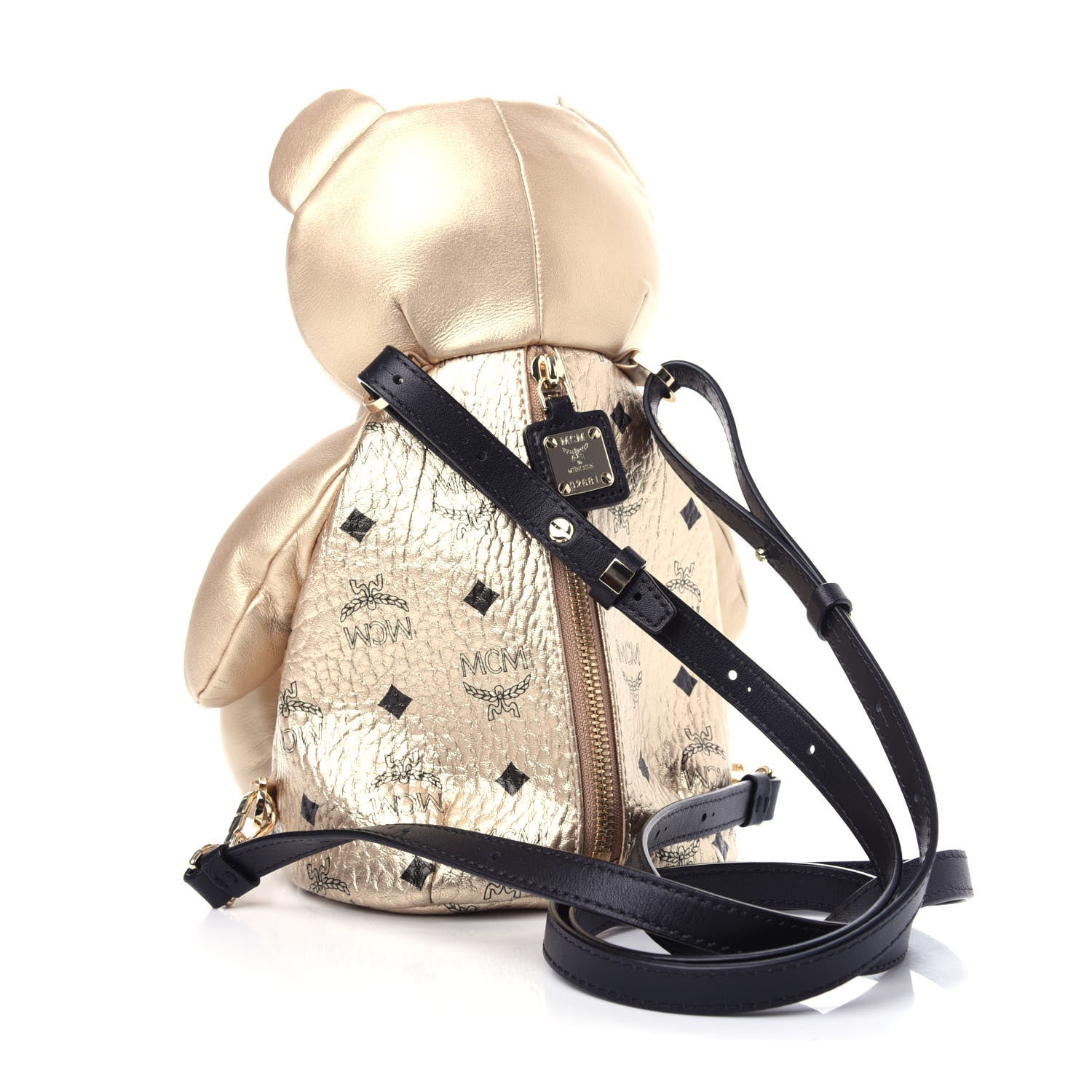 MCM Calfskin Visetos Bear Zoo Doll Backpack Gold 3 of 10