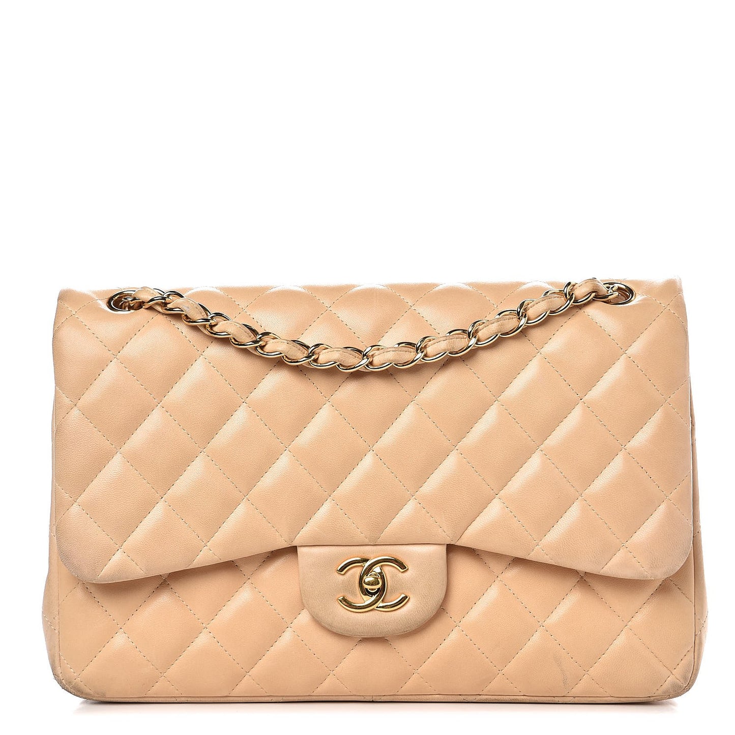 Lambskin Quilted Jumbo Double Flap Bag Beige