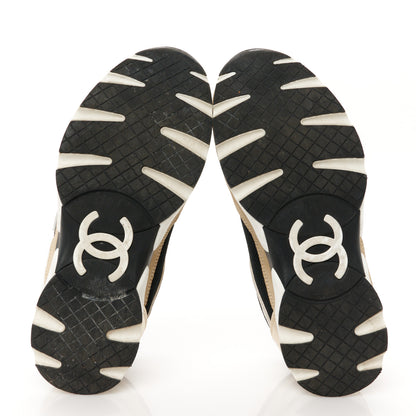 Chanel Mesh Suede Calfskin Grained Calfskin Womens CC Sneakers 37 White Black Beige Gold 6 of 9