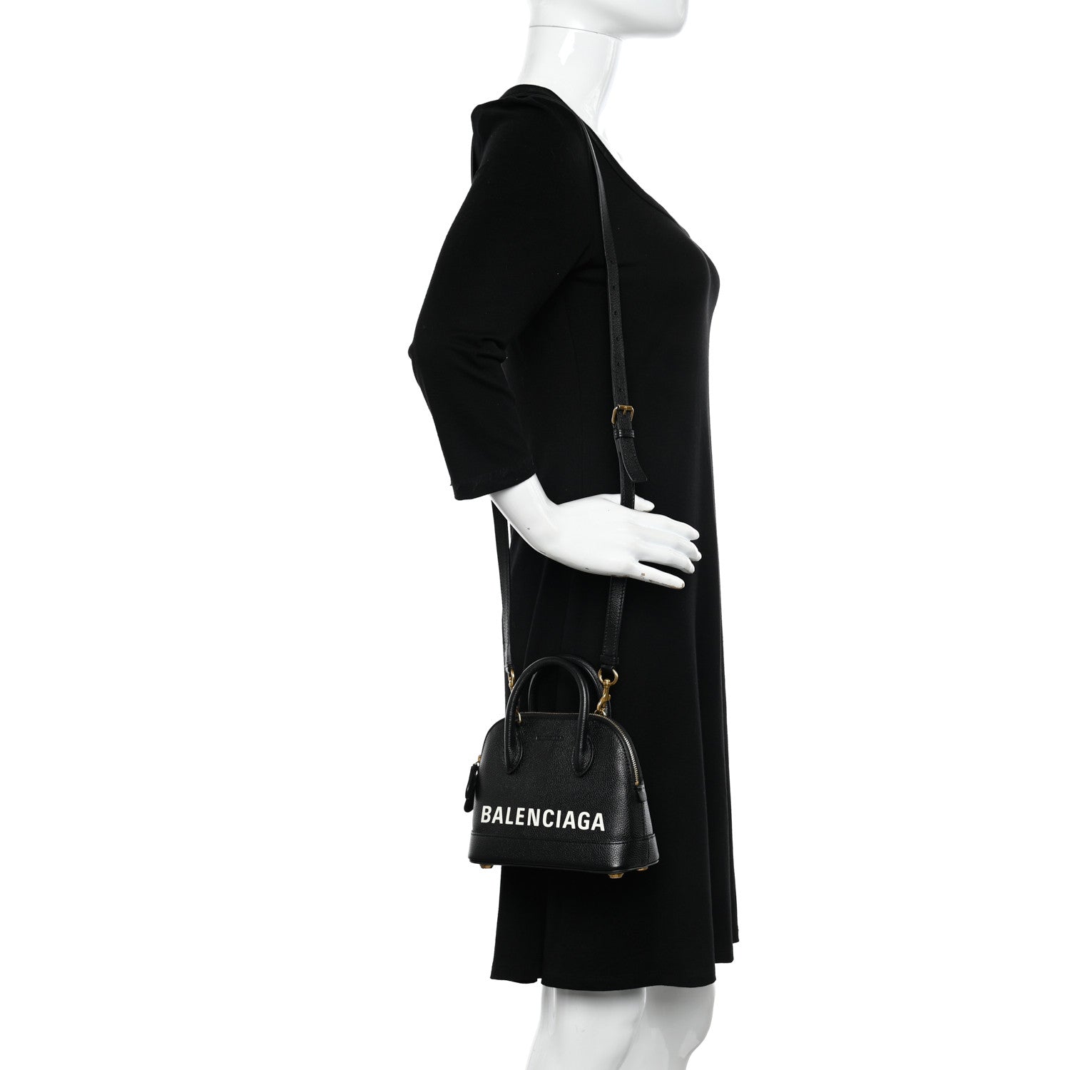 Balenciaga Grained Calfskin Logo XXS Ville Top Handle Bag Black