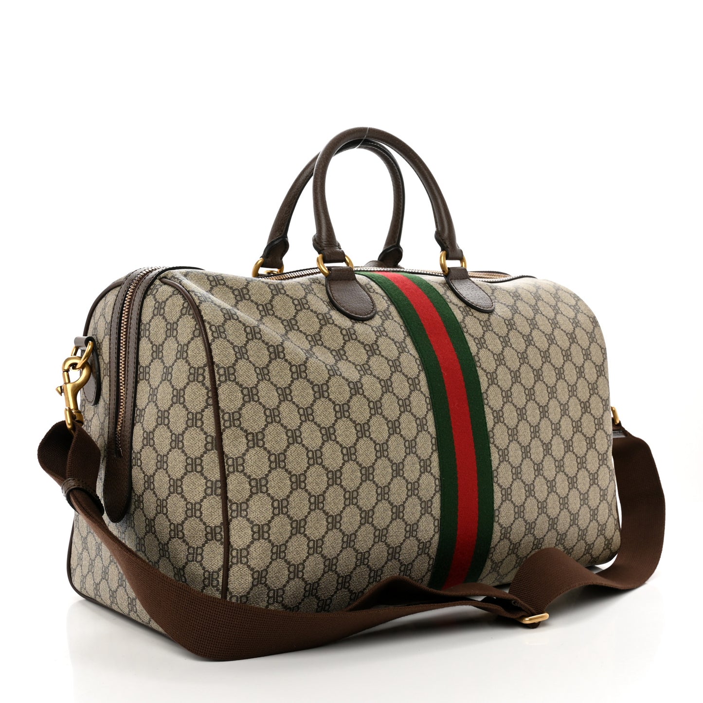 X BALENCIAGA BB Monogram Web Graffiti Medium Ophidia Carry-On Duffle Bag Beige New Acero
