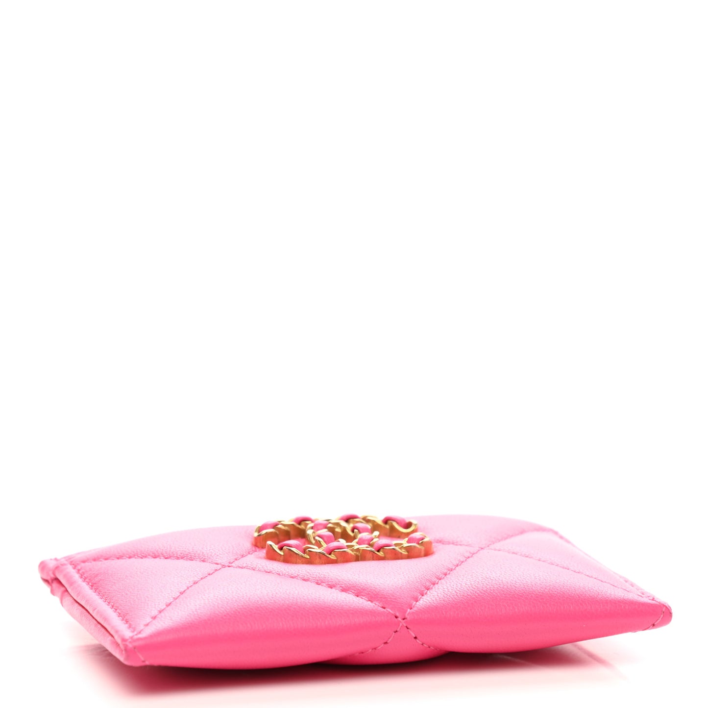 Lambskin Quilted Chanel 19 Card Holder Dark Pink