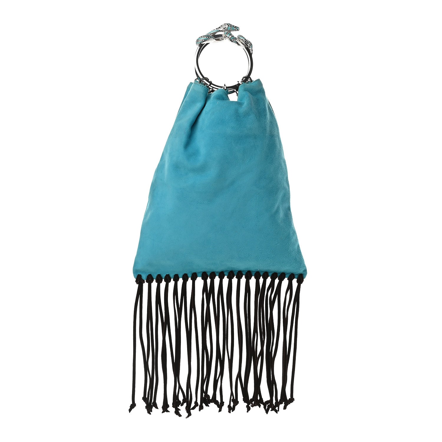 Valentino Garavani Suede Fringe Crystal Snake Ring Evening Bag Turquoise 1 of 9